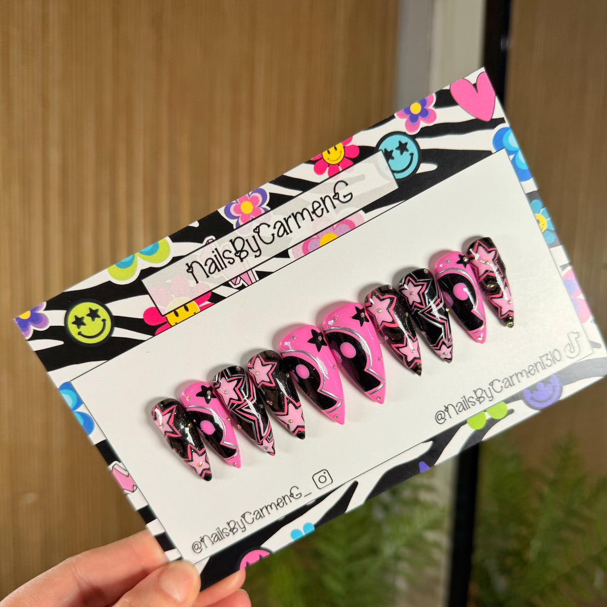 Pink kawaii punk Acrylic Press on nails