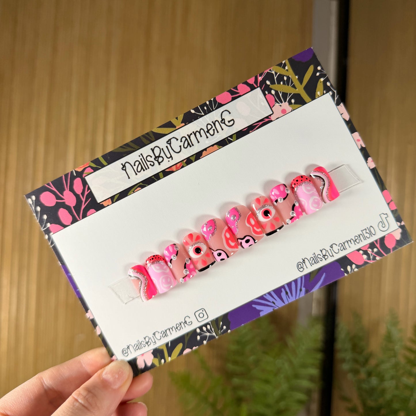 Pink Evil Eye Acrylic Press on nails