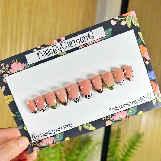 animal print French tip Acrylic Press on nails