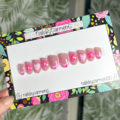 Pink heart Spring Acrylic Press on nails