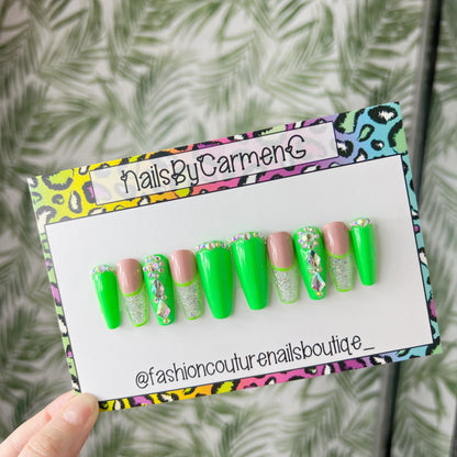 Neon green Acrylic Press on nails