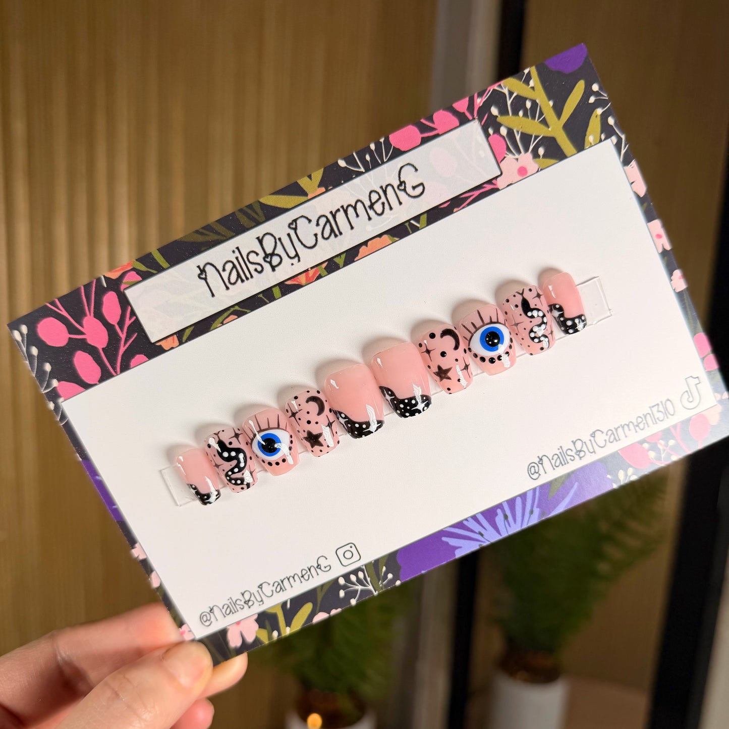Evil Eye Snake French Tip Acrylic Press on nails