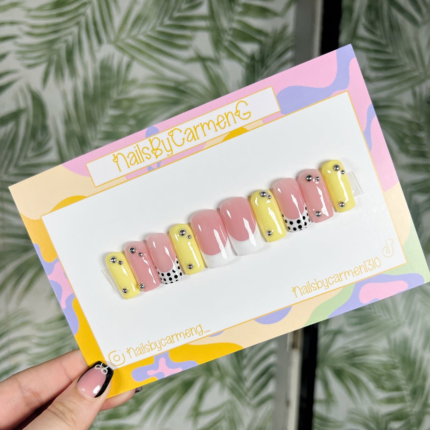 Yellow polka dot French tip Acrylic Press on nails