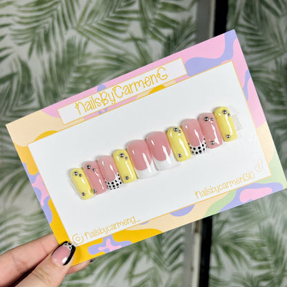 Yellow polka dot French tip Acrylic Press on nails