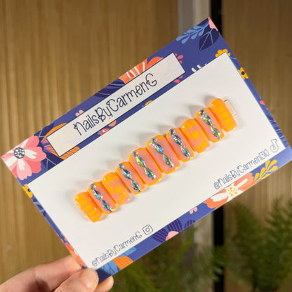 Neon orange blooming gel Acrylic Press on nails