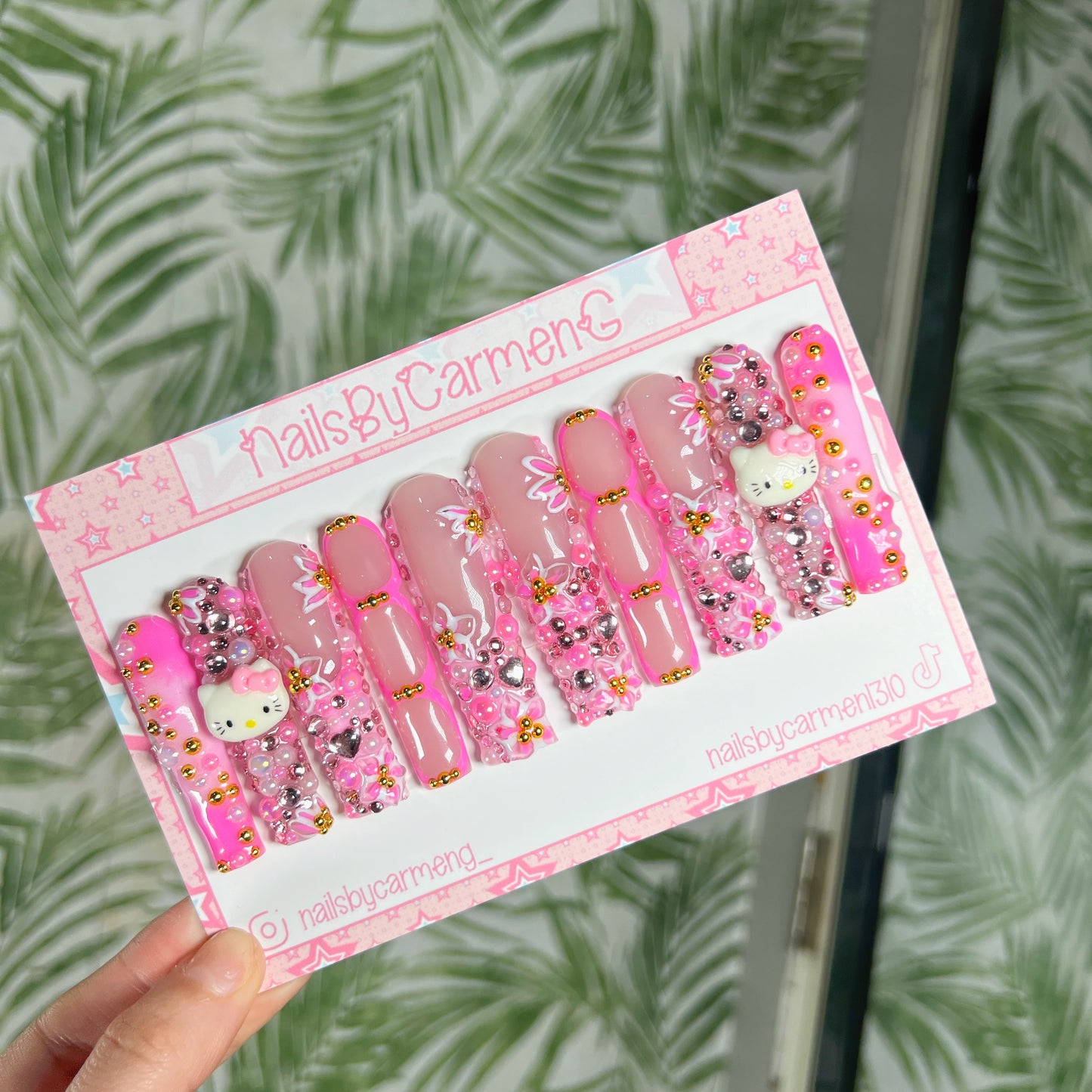 Kitty Rhinestones Acrylic Press on nails