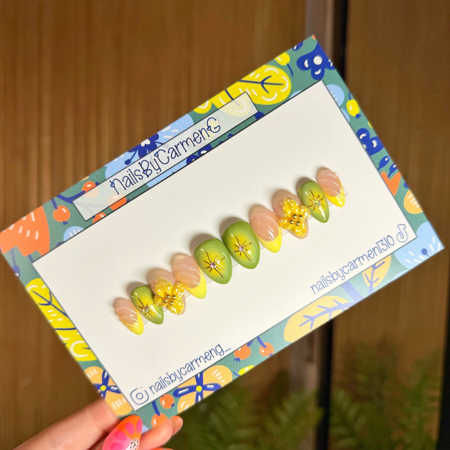 Green and yellow ombre Acrylic Press On Nails