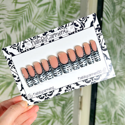 Grey zebra print French Tip Acrylic Press on nails