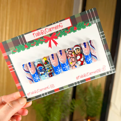 Lilo and Stitch Christmas Acrylic Press on nails