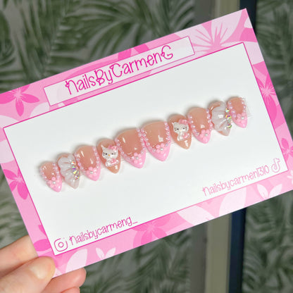 Pastel pink charms Acrylic Press on nails