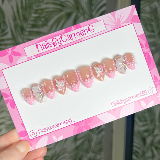 Pastel pink charms Acrylic Press on nails