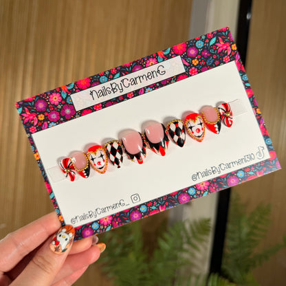 Harlequin clown Acrylic Press on nails