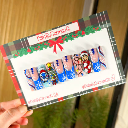 Lilo and Stitch Christmas Acrylic Press on nails
