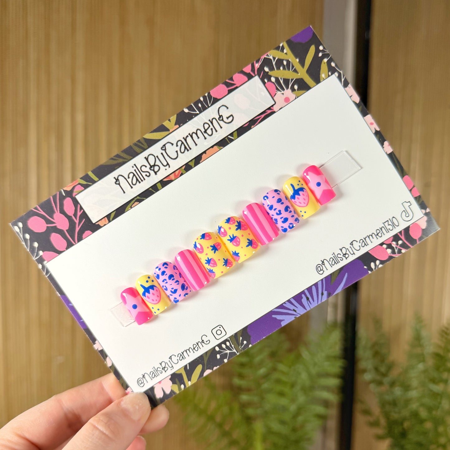 Strawberry summer cheetah print Acrylic Press on nails