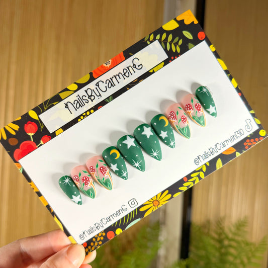 Green mushroom Acrylic Press on nails