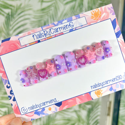 Purple and pink Charms Acrylic Press on nails