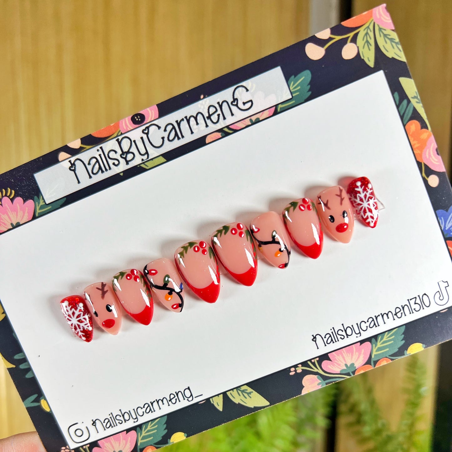 Reindeer Christmas Acrylic Press on nails