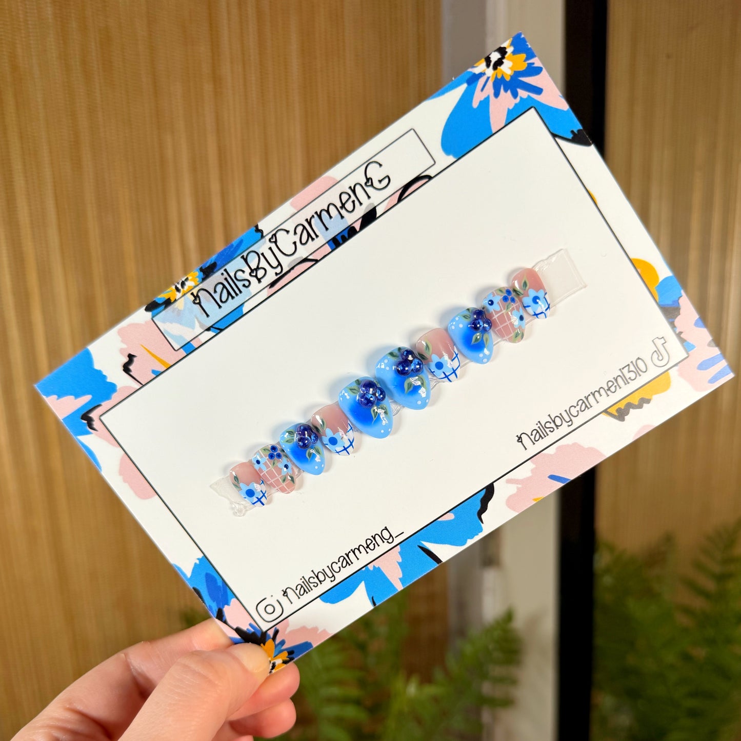 3D Blueberry French tip Acrylic Press on nails