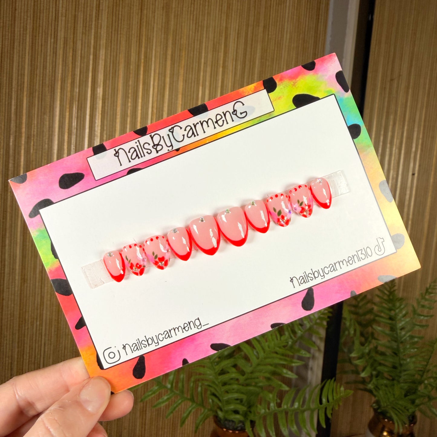 Floral red French tip Acrylic Press on nail