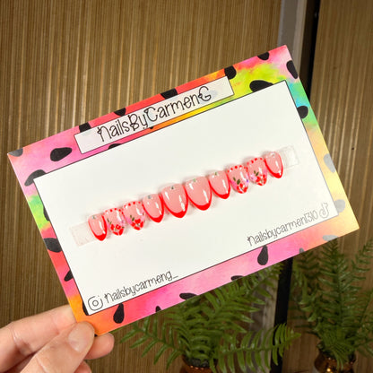 Floral red French tip Acrylic Press on nail