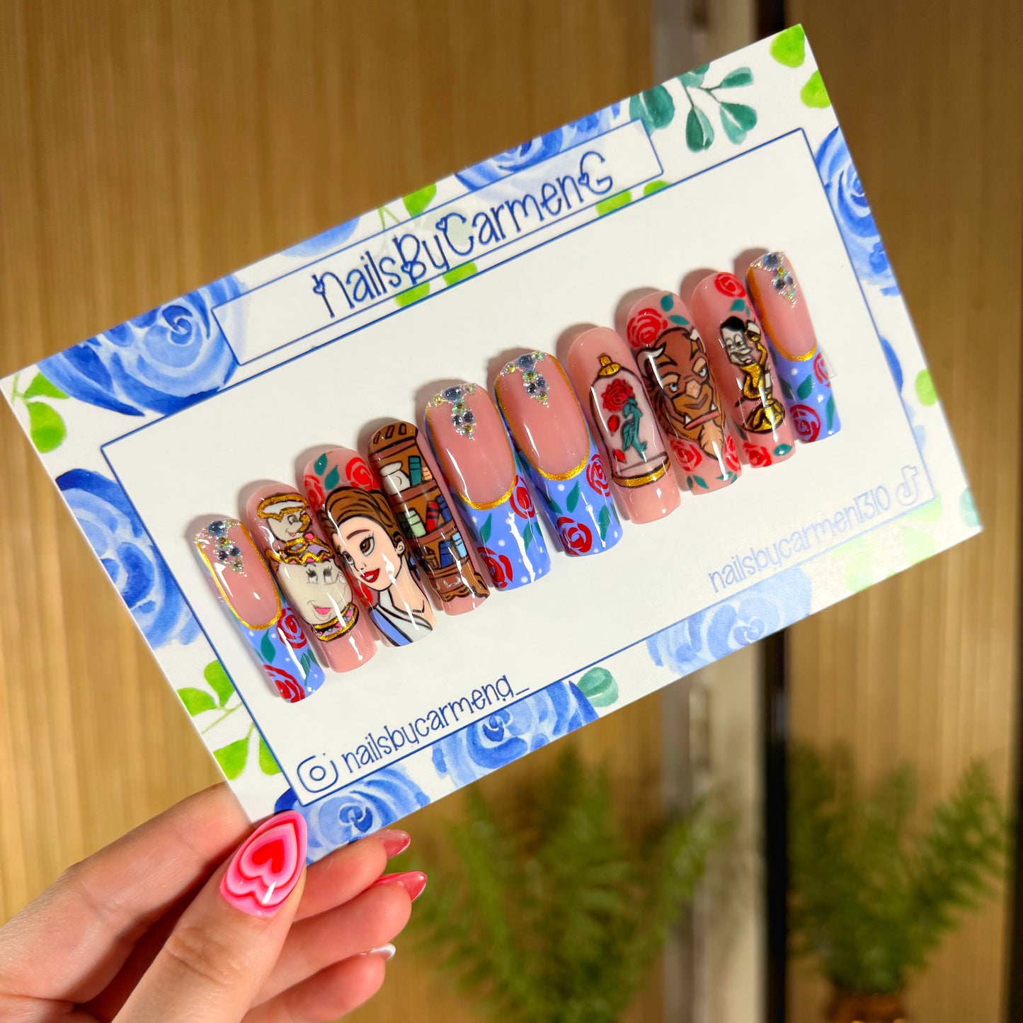 Beauty and the beast rose French tip Acrylic Press on nails