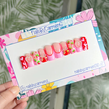 Strawberries, bows and hearts Acrylic Press on nails