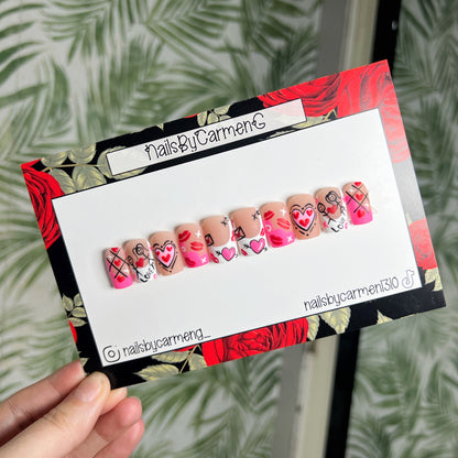 Valentine’s Day You and me stick figures Acrylic Press on nails