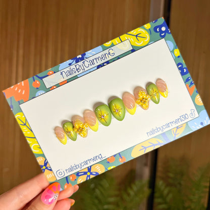 Green and yellow ombre Acrylic Press On Nails