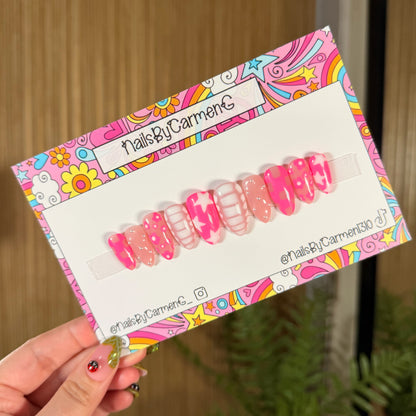 Pink stars and flowers mix match Acrylic Press on nails