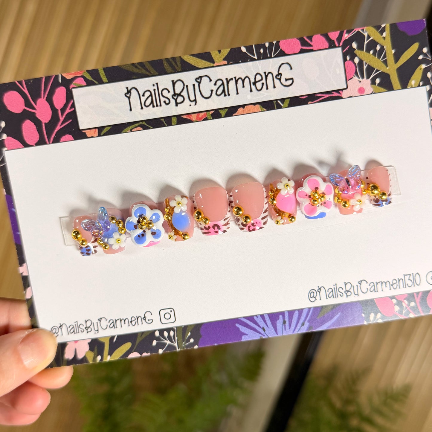 Pink blue animal print Acrylic Press on nails