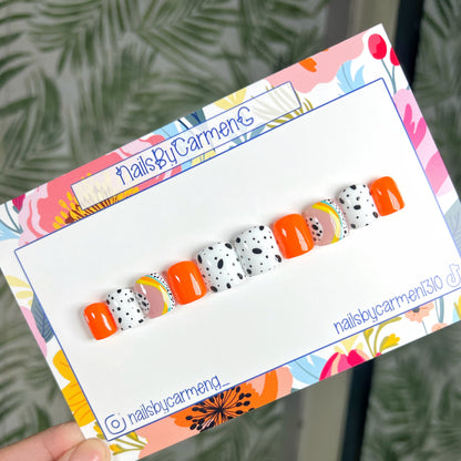Orange polka dots Acrylic Press on nail