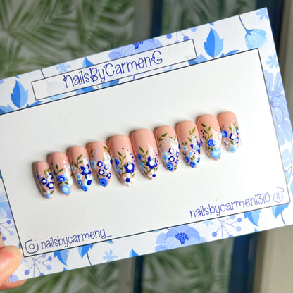 Blue Spring Garden Acrylic Press on nails