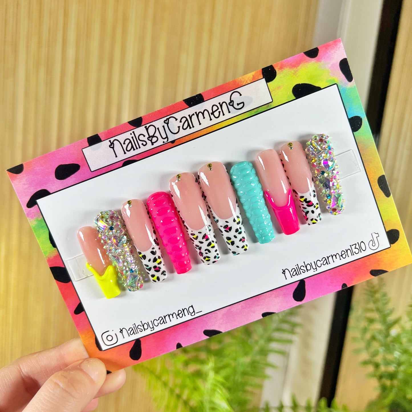 3D Cheetah Print Acrylic Press on nails