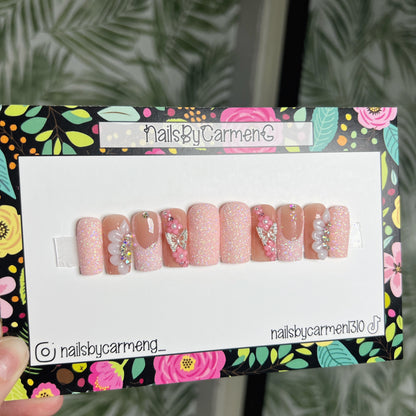 Pink Glitter Butterfly Acrylic Press on nails