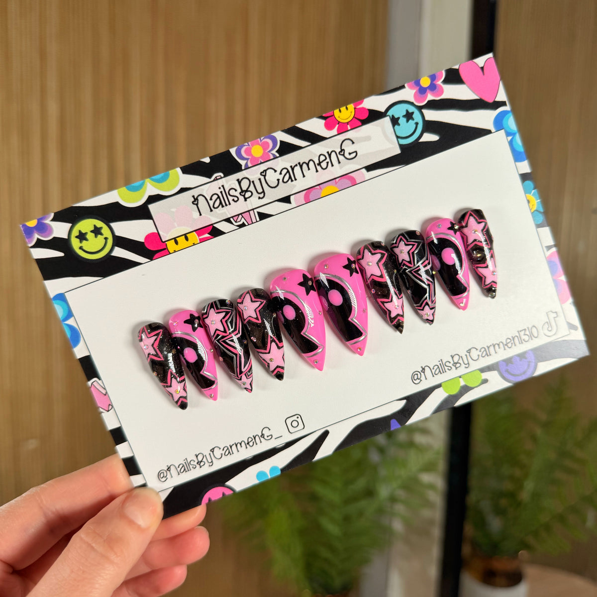 Pink kawaii punk Acrylic Press on nails