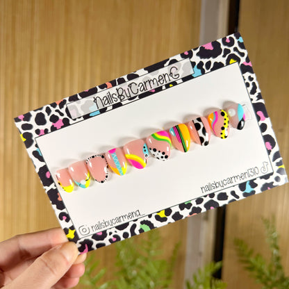 Colorful 90’s print Acrylic Press On Nails