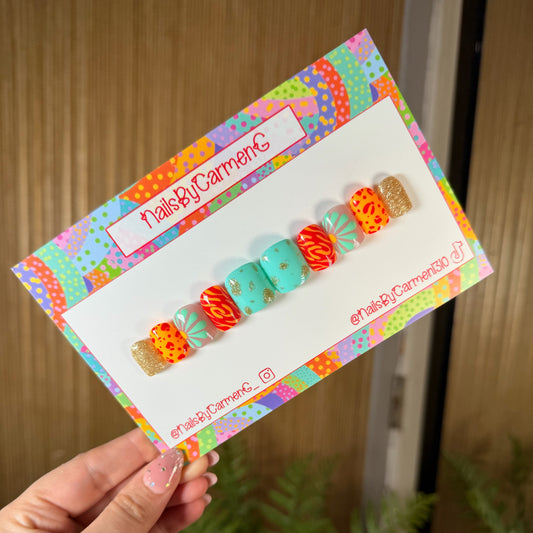 Teal floral animal print Acrylic Press on nails