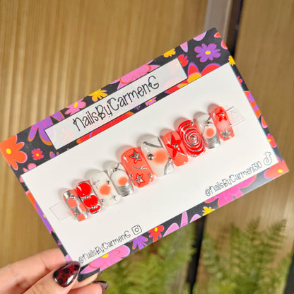 Orange Metallic Mix Match Acrylic Press on nails
