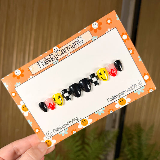 Checkered Flames Y2K Acrylic Press on nails