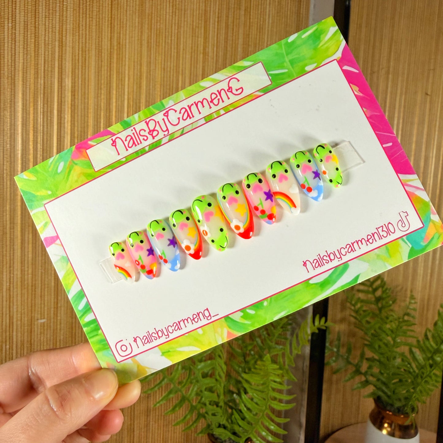 Rainbow Frogs French Tip Acrylic Press On Nails