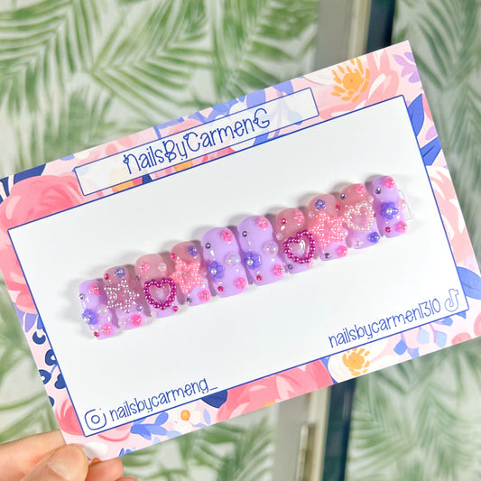 Purple and pink Charms Acrylic Press on nails