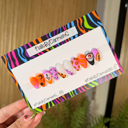 Trippy orange and purple evil eye Acrylic Press on nails
