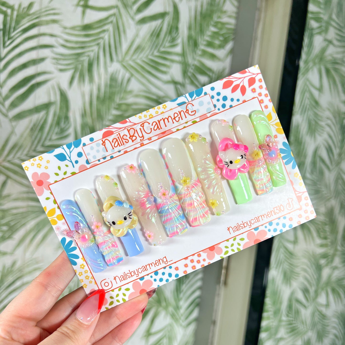 3D Spring Hello Kitty Acrylic Press on nails