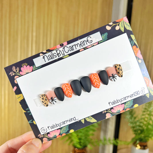 Pumpkin cheetah French tip Acrylic Press on nails