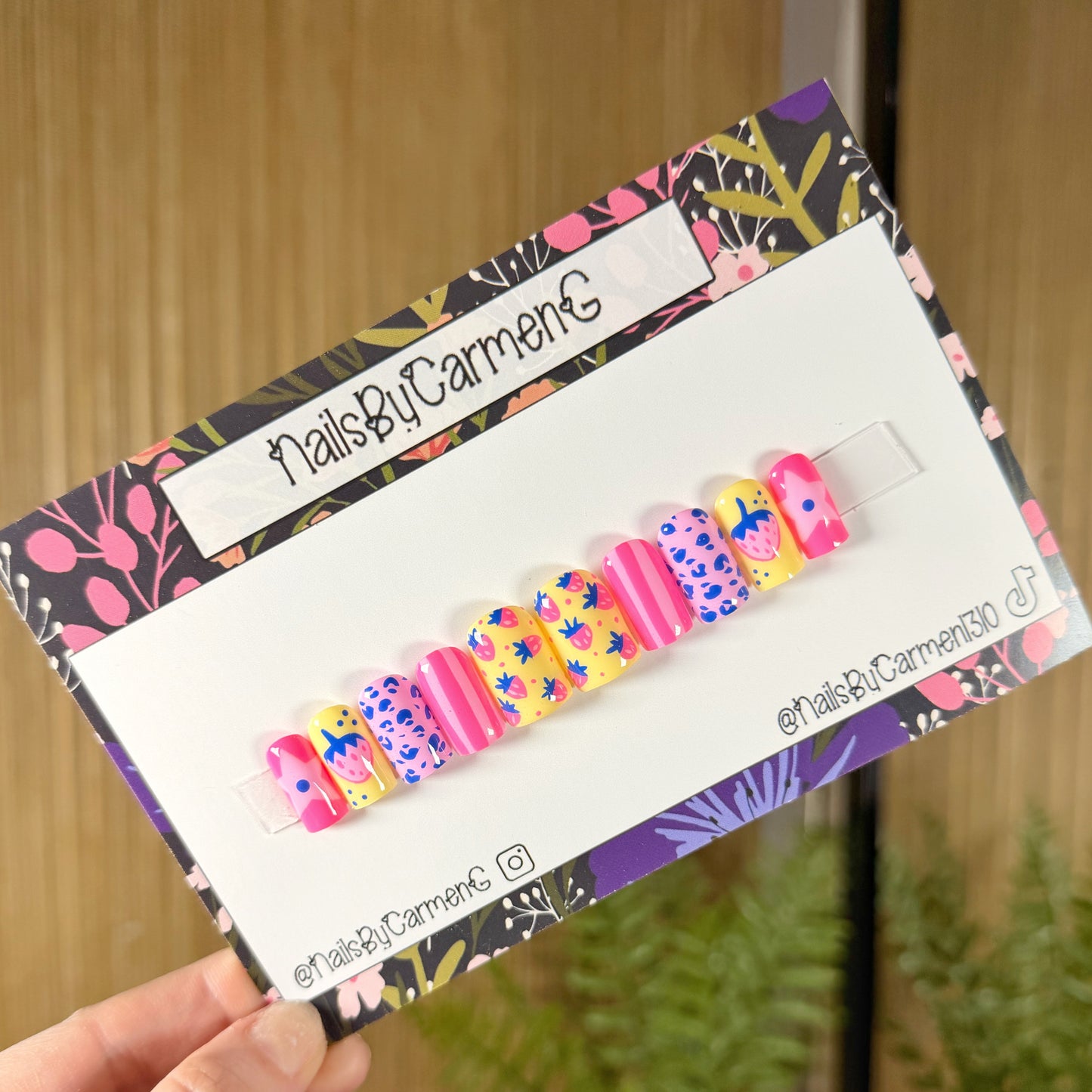 Strawberry summer cheetah print Acrylic Press on nails