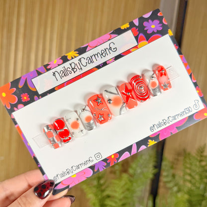 Orange Metallic Mix Match Acrylic Press on nails