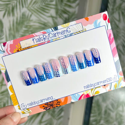 Multi Blue French tip Acrylic Press On Nails