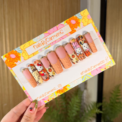 Sanrio friends fall pumpkins Acrylic Press on nails