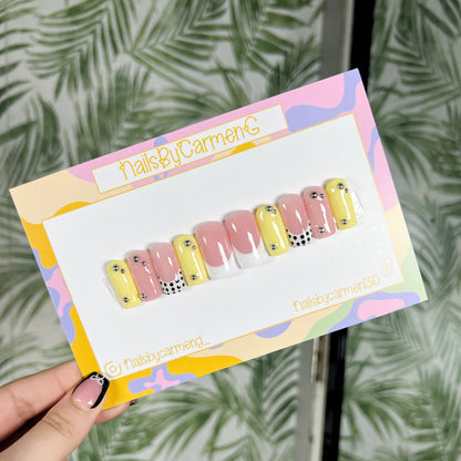 Yellow polka dot French tip Acrylic Press on nails