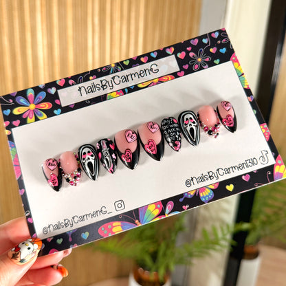 Pink and black Scream Acrylic Press on nails